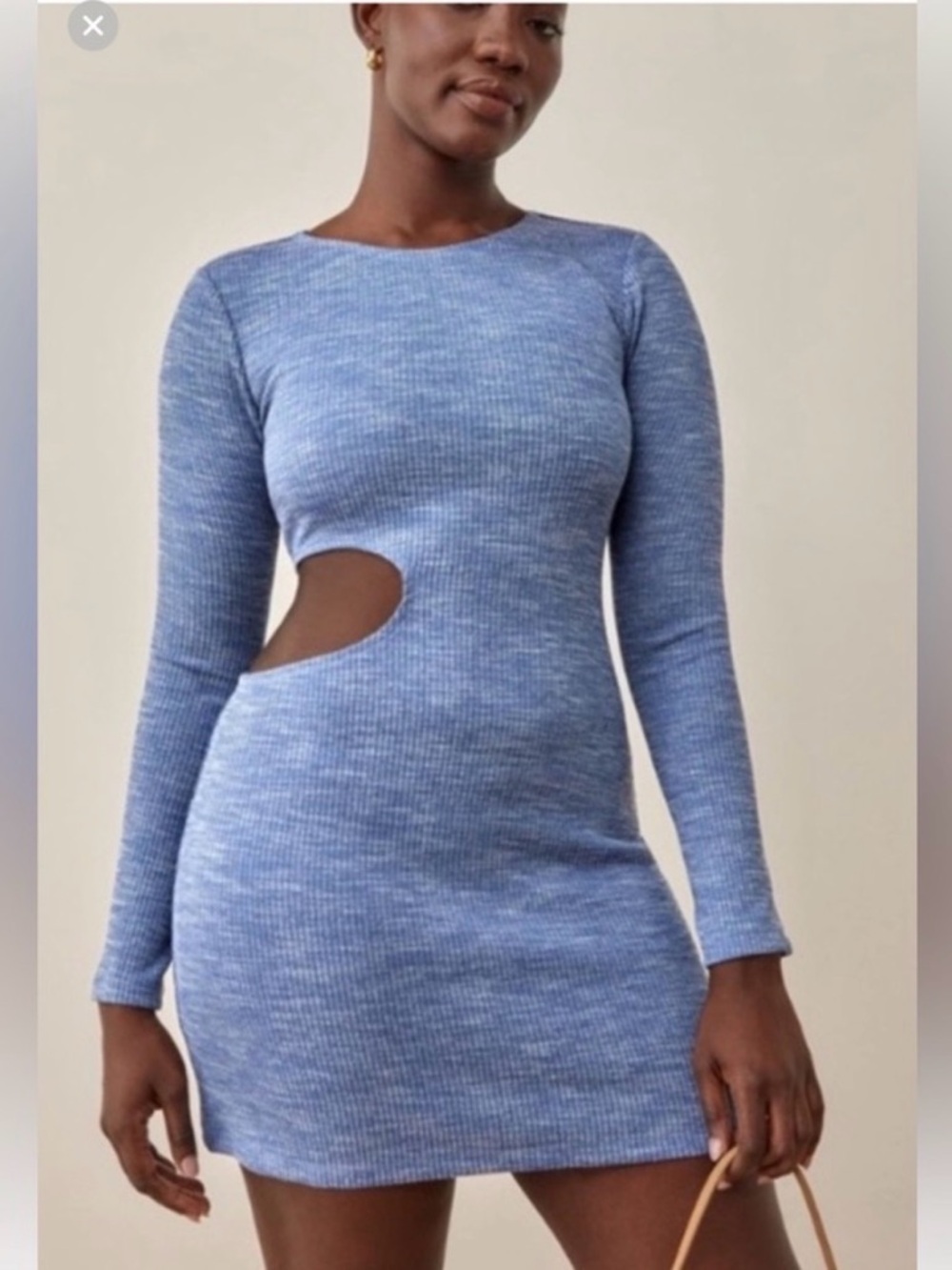 Reformation Dusty Blue Long-Sleeve Cutout Mini Dress
